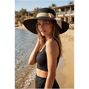 Sombrero de Paja Negro con Detalle de Cinta y Lazo HSR2084 - hsr2084-black - Product Image 1