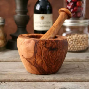 Mortero y Maja de Madera para Triturar Ajo y Jengibre, Utensilio de Cocina Decorativo Natural para el Hogar - Product Image 1