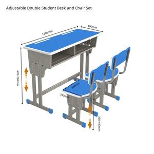 <span class=keywords><strong>Escritorio</strong></span> escolar doble ajustable para niños o adolescentes Artículos de papelería para estudiantes escolares Juego de mesa y <span class=keywords><strong>silla</strong></span> para 2 personas - Product Image 4