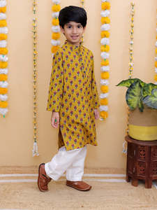 Tissu en coton d'excellente qualité pour enfants Kurta Payjama pour vêtements ethniques pour vêtements de mariage du fournisseur indien 1-12 ans - Product Image 3