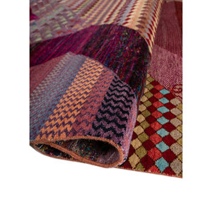 Manchaha Geometric Pattern Hand Knotted Wool & Bamboo <b>Silk</b> Rug <b>Red</b> & Orange-For Home Use Les-2750 - Product Image 2