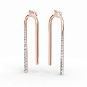 Pendientes de Diamantes Cultivados en Laboratorio con Certificación IGI, Forma de Gota en U, Oro Amarillo/Blanco y Rosa de 14K, Pendientes Colgantes Lineales Minimalistas para Mujer - Product Image 4