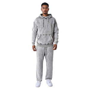 Ensemble de survêtement à capuche en molleton délavé premium pour hommes, ensemble de jogging surdimensionné, streetwear d'hiver, décontracté, fabrication OEM personnalisée en gros - Product Image 1