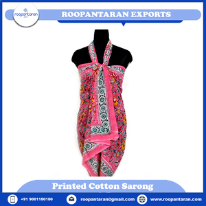 Latest Indian Phuljhari Pink Gud Sportswear Hand Block Printed Cotton <b>Sarong</b> Women's Beach <b>Wrap</b> - Product Image 2