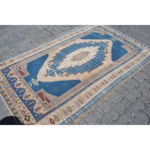 Alfombra Turca de 4.6x7 pies (140x214 cm), Alfombra Vintage Azul Camuflaje - Product Image 3