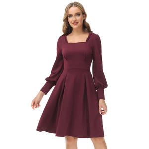 <span class=keywords><strong>Belle</strong></span> <span class=keywords><strong>Poque</strong></span> Mujer Vintage Vestido de cintura definida Manga larga Cuello cuadrado Vestido plisado A-Line - Product Image 2