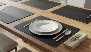 Set de table de luxe en cuir véritable fait main, résistant, anti-odeurs, pour restaurant, antidérapant, imperméable, LPM-0075 - Product Image 6