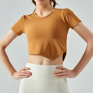 Ventes en gros 2026 Haut court de haute qualité pour femmes, décontracté, col rond, manches courtes, uni, basique, en coton, pour femmes - Product Image 5