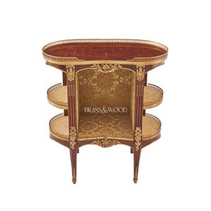 Table d'appoint en bois de luxe avec détails en laiton, design à double étagère, finition élégante en incrustation et style européen classique - Product Image 1