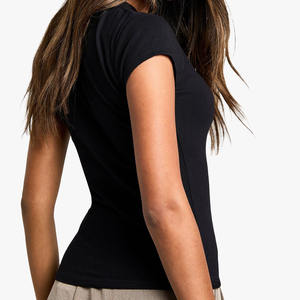 Verano peso pesado algodón peinado cuello redondo gota hombro personalizado diseño de diamantes de imitación Casual liso camiseta grande para mujer conjunto de verano - Product Image 2