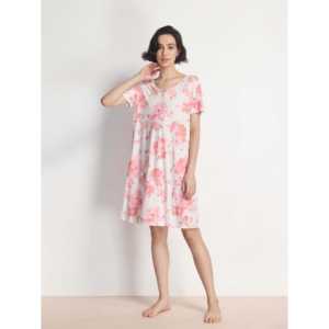 Custom Bamboo Women Summer Nightgown Spandex V-Neck <b>Lounge</b> <b>Dress</b> Bamboo Lace Trim Soft Floral Pattern Knee-Length Short-Sleeved - Product Image 6