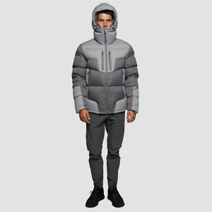 Venta al por mayor Unisex Canvas Puffer Jacket Winter Warm Quilted Outerwear Front Hooded Windproof Cotton Lined Casual Colorblock Coat - Product Image 5