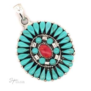 Colgante de Plata de Ley con Turquesa y Centro de Coral Reconstruido 30.5x44.5mm - Product Image 1