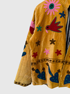 Veste en velours brodée à la main avec col mandarin, manches longues, style Prairie Chic, pour adulte, idéale pour le printemps - Product Image 3