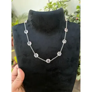 Collier chaîne satellite en quartz rose naturel, argent sterling 925, fait main, plaqué rhodium 45 carats, réglable, pour femme, OEM ODM - Product Image 2