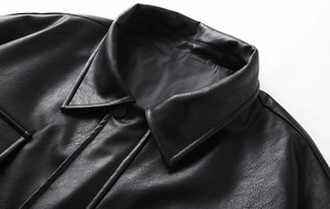 Moda personalizada negro Faux cuero poliéster abrigo chaqueta de gran tamaño de manga larga hombres de talla grande a prueba de viento - Product Image 6