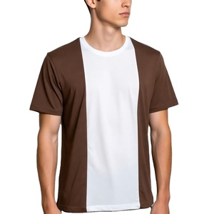 T-shirt Premium pour Homme à Manches Courtes, Col Rond, Coupe Classique, Tricoté, Blanc et Marron, Design Uni, Chemise Uniforme - Product Image 1