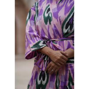 Peignoir en tissu Ikat Bonbon pour femme, doux et respirant, avec cordon de serrage et ceinture, vêtement d'intérieur ODM - Product Image 3