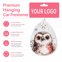 Diffuseur de parfum pour voiture en forme de hibou, avec logo personnalisé, senteurs longue durée rose, lavande, vanille, frais, en papier suspendu.