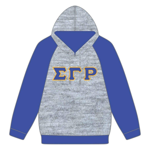 Sudadera con Capucha de Algodón con Mangas Raglán Azules y Cuerpo Gris de Sigma Gamma Rho, Personalizada para la Hermandad Griega SGRho Divine - Product Image 2