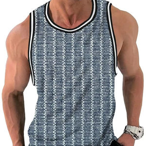 Gilet sans manches à col rond confortable et respirant pour hommes, décontracté, décontracté, avec impression graphique simple et ample - Product Image 1