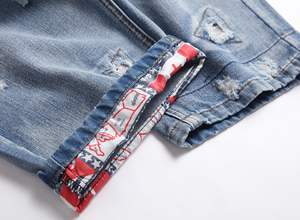 Short en jean coupe haute et ajustée pour hommes, déchiré, trous abîmés, fermeture à boutons, braguette zippée, foncé, droit, décontracté, été, coton tricoté - Product Image 6