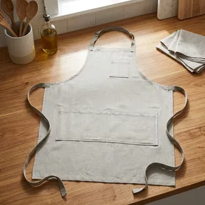 Tablier simple en toile tissée robuste sans manches avec poches, lavable en machine pour la cuisine et l'usage quotidien - Product Image 1