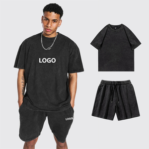 Ensemble T-shirt et short vintage noir personnalisé respirant pour homme, tenue d'été deux pièces, logo imprimé, streetwear décontracté assorti - Product Image 6