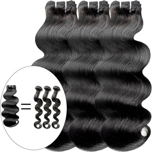 Extensions de cheveux humains vierges indiens bruts, provenant d'un seul donneur, ondulés, cuticules alignées, noir naturel, pour tissage et coiffage - Product Image 2