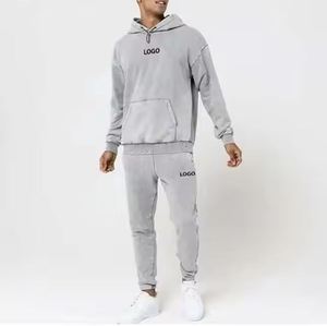 100% coton lavé à l'acide Vintage fermeture éclair vers le haut hommes ensembles personnalisés de haute qualité Design de mode lavage à l'acide survêtements survêtement - Product Image 5