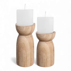 Porte-bougie en bois massif arrondi avec finition à grain naturel lisse pour la décoration de la maison moderne et rustique - Product Image 4