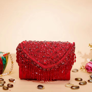Sac à rabat en daim pour femme, orné de perles et broderies, fait main, élégant, pochette de soirée, pour mariage et fête, haute qualité, personnalisable, en gros - Product Image 1