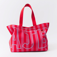 Grand sac de plage rayé grande capacité, résistant à l'eau, avec broderie personnalisée des initiales, sac de voyage pour femmes