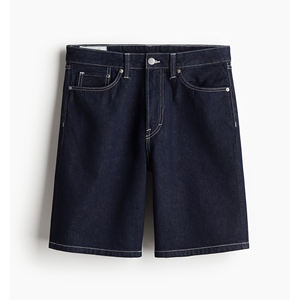 กางเกงขาสั้นผ้ายีนส์สำหรับผู้ชายออกแบบได้ตามต้องการผ้ายีนส์สีกรมท่ากรดฟอกสีความยาวเข่าโอเวอร์ไซส์แฟชั่นเรียบๆ - Product Image 1