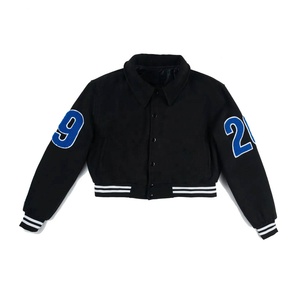 เสื้อแจ็คเก็ตวาร์ซิตี้ผ้าขนสัตว์แบบครอปสำหรับผู้หญิง สวมใส่สบาย ติดกระดุม ปิดได้ เหมาะสำหรับฤดูหนาว สไตล์ไฮสตรีท  โลโก้แบบอเมริกันสั่งทำได้ - Product Image 1