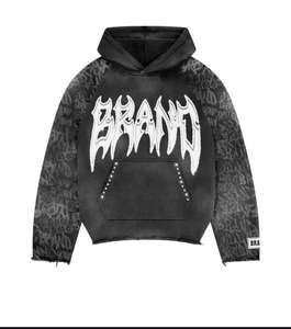 Sweat à capuche homme 100% coton surdimensionné, personnalisé, vintage, brodé, avec fermeture éclair ornée de strass, sérigraphié, délavé à l'acide, style streetwear hiver - Product Image 2