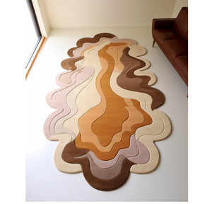 Alfombra Moderna Premium de Lana Beige Marrón, Tejida a Mano, de Pelo Alto, con Patrón Geométrico, Impermeable y Antideslizante para Sala de Estar, Comedor y Dormitorio - Product Image 2