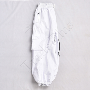 Pantalon cargo unisexe blanc avec cordon de serrage à la taille, poignets élastiques, respirant, en polyester, style streetwear pour adultes - Product Image 2