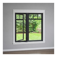Ventana Abatible Moderna de Aluminio con Rotura de Puente Térmico para Exteriores, Triple Vidrio Aislante, Antirrobo, Resistente a la Carga del Viento, Estilo T-Grid