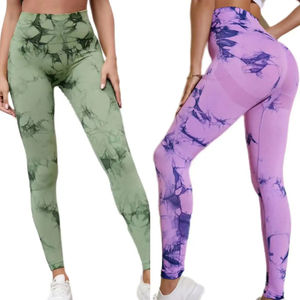 Tie Dye High Waist Ribbed Seamless Gym <b>Tights</b> Scrunch Butt Leggings for Women 2024 Winter Sports Yoga Pants Fitness Yoga Wear - Product Image 3