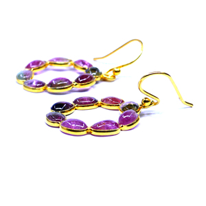 ต่างหูห้อยเงินแท้ 925 ชุบทอง ประดับพลอยทัวร์มาลีนหลากสี ดีไซน์คลาสสิกทันสมัย สำหรับผู้หญิง เหมาะสำหรับงานแต่งงาน - Product Image 3