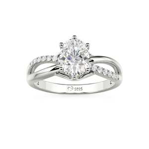 Anillo de Compromiso Jeulia Personalizado con Moissanita Ovalada Trenzada, Plata de Ley con Baño de Rodio - Product Image 3