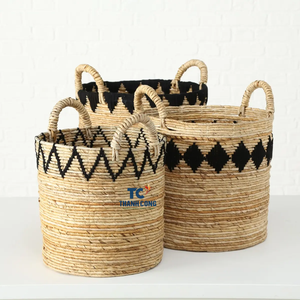 Nouveau Design jacinthe d'eau paniers de rangement paniers faits à la main décoration de la maison paille osier tissé stockage organisé poignée paniers - Product Image 3