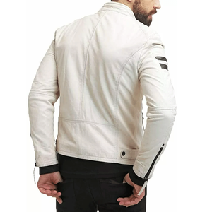 Men's Biker Style Pure White Genuine Lambskin Leather Racing Motorbike Jacket With Inside Protections Motorcycle Jacket For Men - Product Image 2