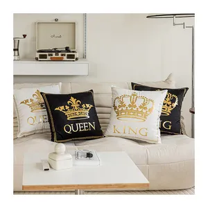 JA Wholesale Golden Geometric Cushion Cover Knitted Sofa Embrace Pillow Case with Gold Foil Velvet for Home or Hotel Use