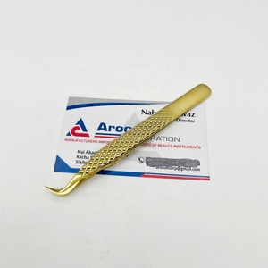 Pince à épiler en or de type J, pince à épiler professionnelle de haute qualité en acier inoxydable pour extensions de cils, poignée diamantée, inclinée, durable - Product Image 2