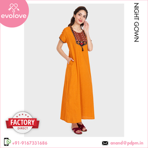 ชุดนอนยาวสำหรับผู้หญิงชุดราตรีคอกลมผ้าคอตตอน100% ซักได้ชุดใส่ในบ้าน - Product Image 3