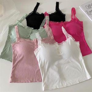 Womens Summer Wide Strap Tank Top <b>with</b> Built in Bra Button Front Sleeveless Crop Vest Undershirt for Covering Side Breast - Product Image 6