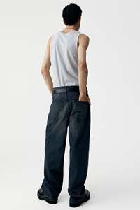 กางเกงยีนส์ผ้าฝ้ายแข็งสีน้ำเงินเข้มสำหรับผู้ชายกางเกงยีนส์แบบหลวมขาโค้งมนคุณภาพสูงกางเกงทรงหลวม - Product Image 4