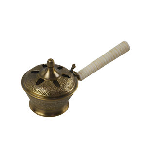 Brûleur d'encens antique en bois avec poignée, brûleur d'encens tendance, finition dorée décorative, porte-encens unique - Product Image 5